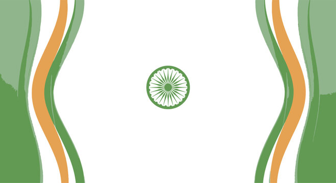 Independence Day Abstract wave banner with Indian national flag colors and central Ashoka Chakra for Independence Day vector design India