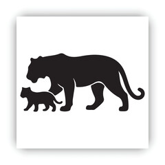 Panther and Cub Silhouette Vector   Wild Big Cat Family Illustration © Sola