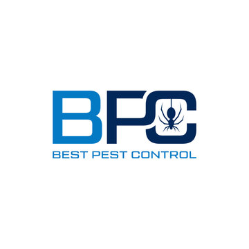 BPC pest control logo showcases a blue typographic design integrated with a spider graphic to highlight professional extermination and residential or commercial maintenance services offered to.