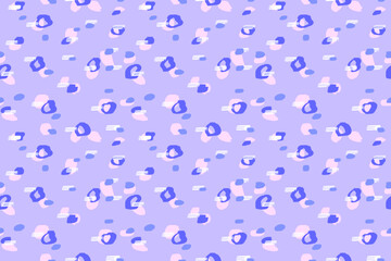 Seamless abstract brush pattern with playful blue and pink spots on lavender background. Modern vector repeat perfect for kids textiles, stationery, packaging, branding, wallpaper and fabric © incarnadine
