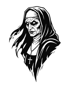valak or the nun illustration art. black and white vector graphics