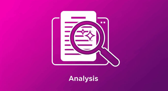 Conceptual illustration of a magnifying glass examining a document, symbolizing thorough data analysis, research, and insights for business intelligence