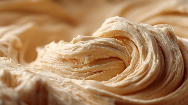 Macro close up of raw dough texture with smooth soft surface and detailed view, realistic baking ingredient photography in high resolution.
