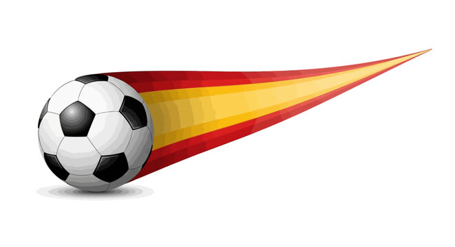 Dynamic soccer ball with a vibrant Spanish flag streak, symbolizing speed, energy, and national sports spirit