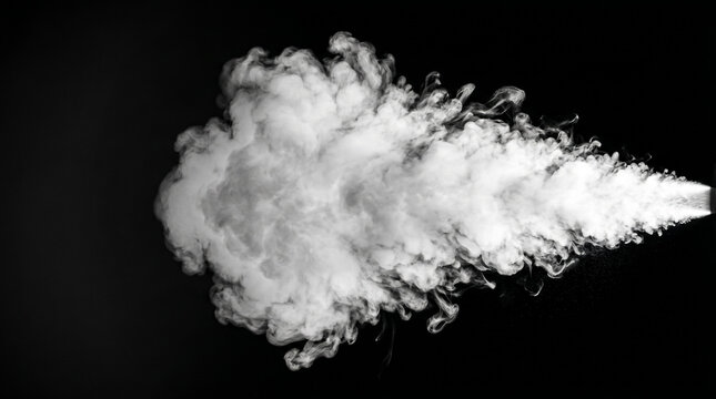 Smoke cloud moves through the dark space creating a misty trail behind it during a creative light experiment at night