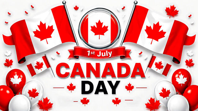 Canada day celebration with flags balloons confetti celebration balloons