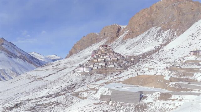 Aerial view of Key Monastery in Spiti Valley Himachal Pradesh India