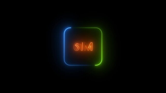 Abstract Glowing Neon Light 61 Millions Letter Icon Animation.