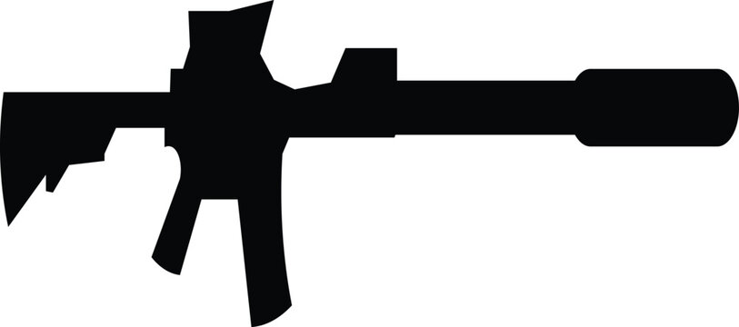 Black silhouette of a military assault rifle Simple sniper hunting rifle vector icon for web design on white background