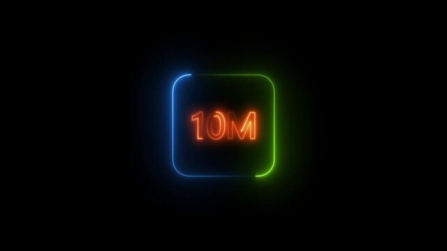 Abstract Glowing Neon Light 10 Millions Letter Icon Animation.