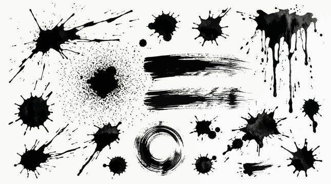 Collection of black ink splashes and paint brush strokes.