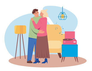 Couple dancing at home. Vector illustration © 100% HAND-CRAFTED 
