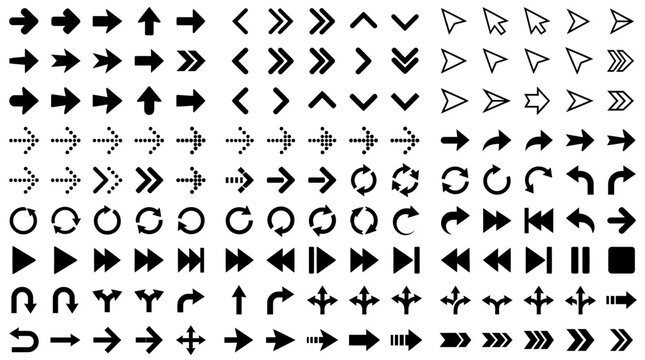 Large collection of black arrow icons and navigation symbols.