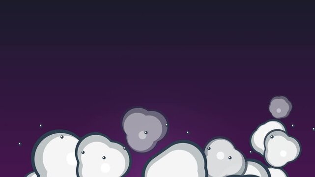 Animated 2D Cartoon Smoke Clouds Rising on a Dark Purple Background