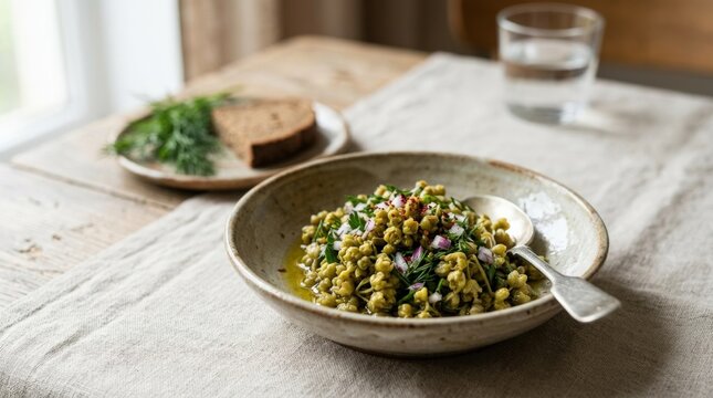 Jonjoli, Colchian klekachka, Georgian appetizer, pickled jonjoli, no people, commercial food photography, fresh ingredients, restaurant menu concept, appetizing texture, clean composition, neutral