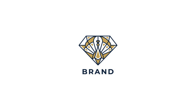 Elegant geometric diamond logo with a luxurious art deco inspired pattern, perfect for high-end branding, jewelry businesses, or premium corporate identities