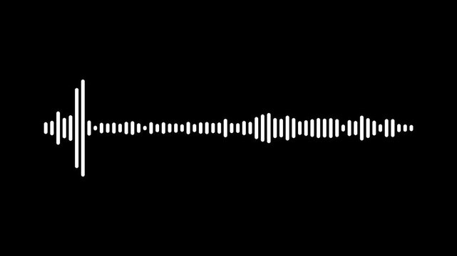 White audio waveform spectrum animation, sound waves on transparent background with alpha channel, 4k ultra motion graphics video, seamless loop bar.