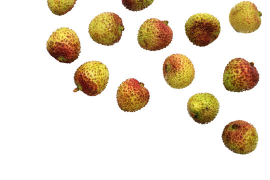 Fresh lychee fruit on white background. Juicy exotic fruit.