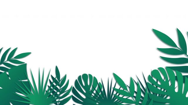 Tropical Palm Leaves Animation Overlay Bottom Border on Transparent Background 4K