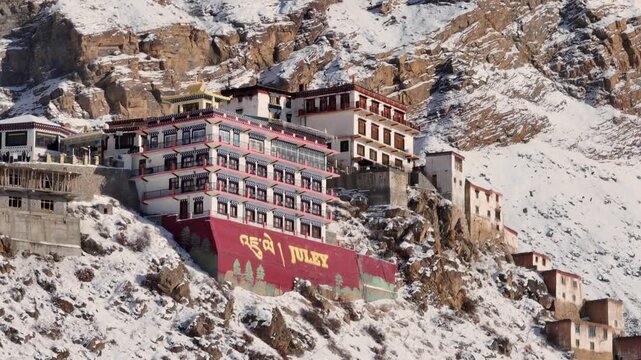 Aerial view of Key Monastery in Spiti Valley Himachal Pradesh India