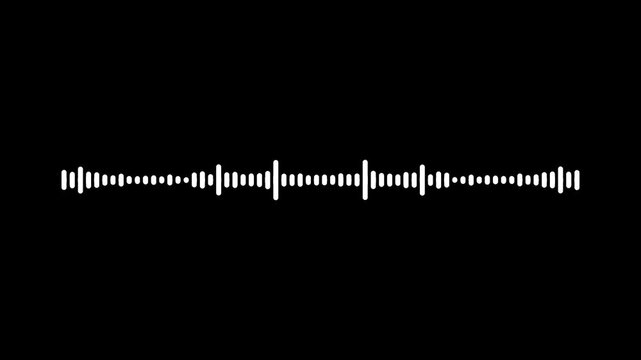Audio bar, spectrum form white video footage of audio visualizer on black background, abstract music waves oscillation, futuristic sound wave visualization, wave form audio spectrum 4k loop.