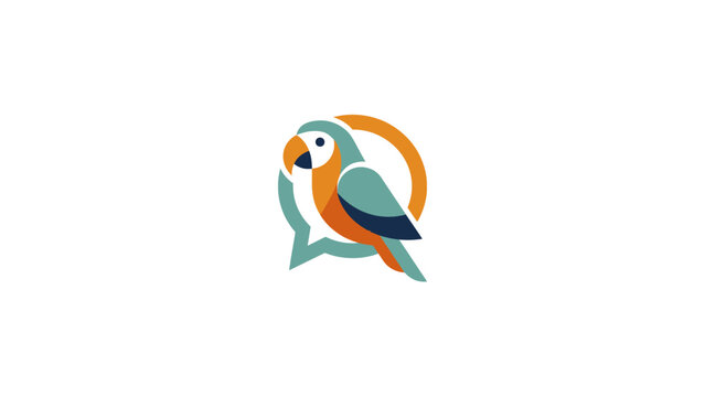 Modern graphic design featuring a colorful abstract parrot seamlessly integrated with a stylized speech bubble, symbolizing clear communication and a vibrant digital presence