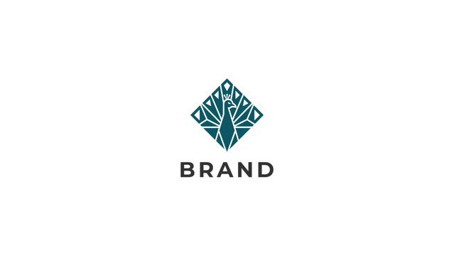 Elegant geometric peacock emblem capturing grace and sophistication, perfect for luxury branding and contemporary design projects with a touch of stylized beauty and artistic precision