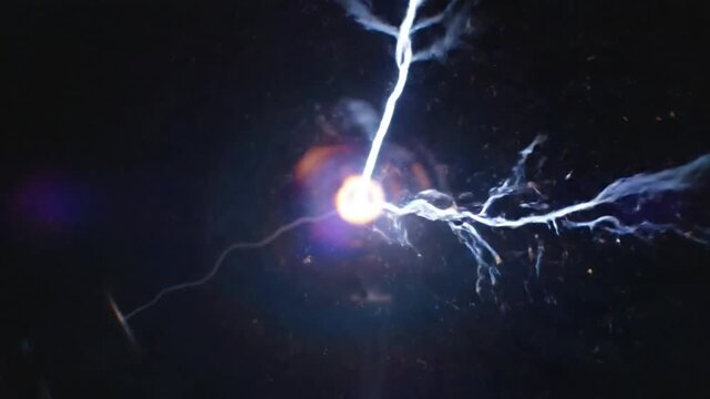 Powerful electrical discharges of plasma with bright central energy focus and lightning bolts