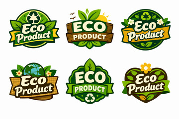 Fototapeta premium Eco product labels creating brand identity for natural, organic, and sustainable goods with recycle symbols