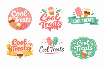 Fototapeta premium Cool treats logo collection with ice cream, popsicles, and sorbet for dessert shops and summer branding