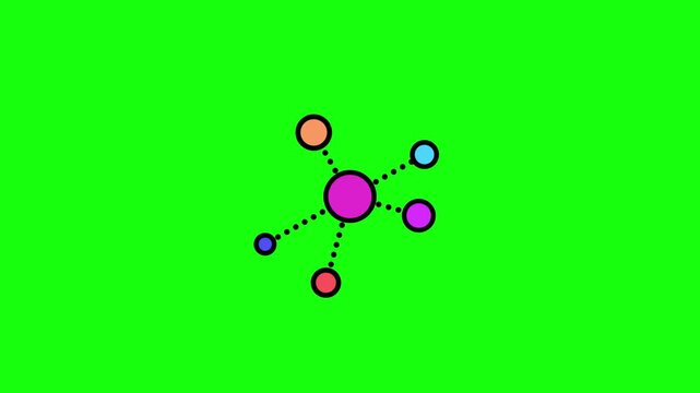 Connected dots network icon, network connection symbol animation, data, internet. HD video with chroma key, green screen for transparent background.
