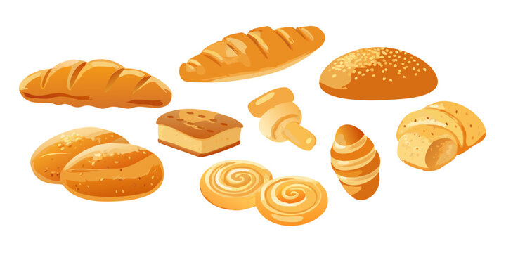 Assorted collection of fresh bakery bread and pastries, vector