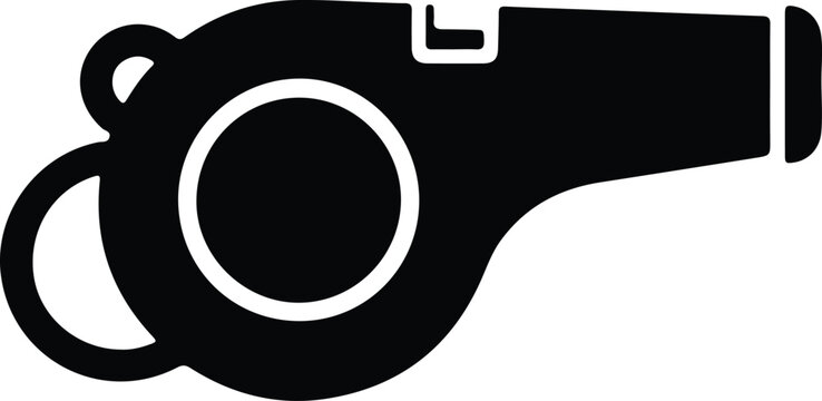 Silhouette design featuring a simple black referee sports whistle icon vector