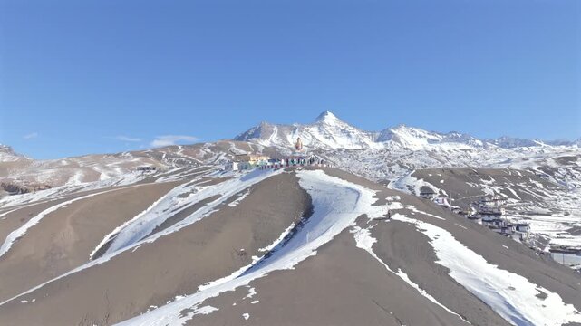 Aerial view of Buddha statue at Langza village in Spiti Valley Himachal Pradesh India