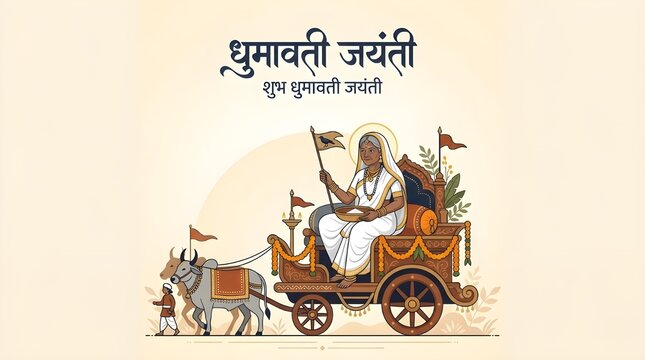 Goddess Dhumavati Jayanti Illustration with Chariot Crow and Winnowing Basket Greeting