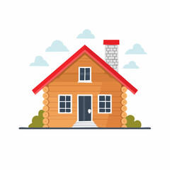 Fototapeta premium Cozy Log Cabin with Red Roof and Chimney