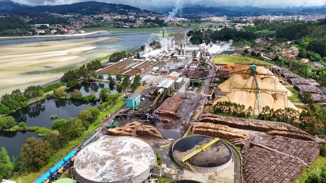Aerial view of a large pulp and paper mill industry