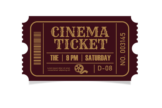 Vintage cinema movie ticket stub design with reel film border vector Vector