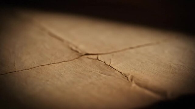 Close-up of old, torn paper with brown stains and visible creases, revealing detailed texture, background.