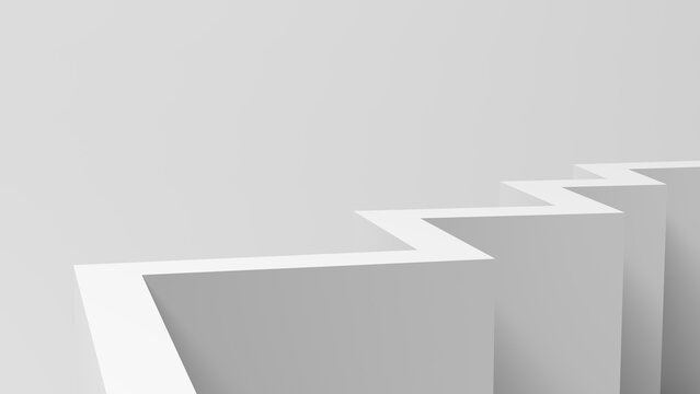 Empty path isolated on gray background. Wall. Zig zag. Copy space. Blank. 3d illustration.