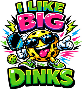 I Like Big Dinks Funny Pickleball Cartoon Neon Design for Pickleball Lovers