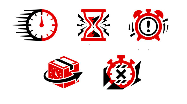 
Fast urgent priority timely express delivery service clock icons set red vector design