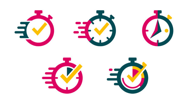 Fast timely express delivery service clock timer icons set colorful vector design