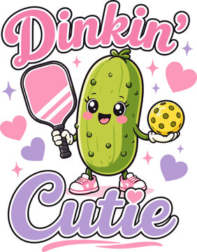 Dinkin Cutie Kawaii Pickleball Design

