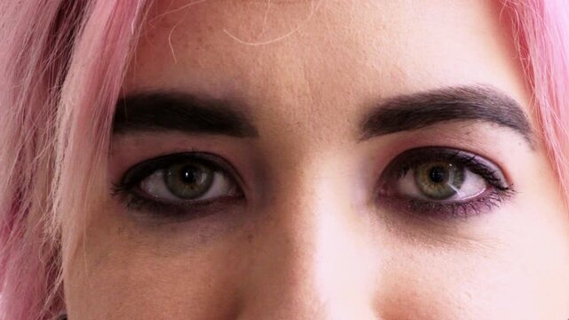 Health, vision and woman with eyecare in closeup for eyesight test, ocular cosmetics or wellness. Makeup, healthcare or eyes of person with glaucoma exam, contact lenses or prescription for cataracts