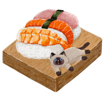 kawaii shashimi watercolor