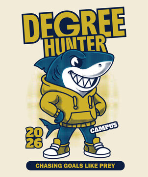 Student shark character illustration