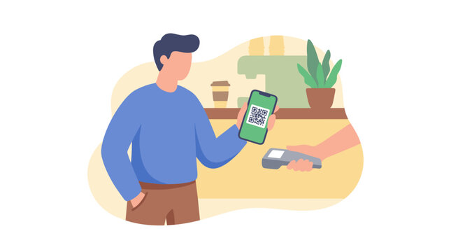 Man Paying With Card at Checkout Using Payment Terminal.