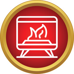 Obraz premium Fireplace icon displaying flames within a red and gold circle