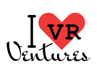 Naklejka premium I love VR Ventures creative slogan. Hand drawn letters with red heart. Vector illustration, lettering in modern design